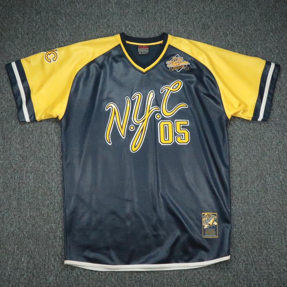 FUBU Shirt Mens XL Blue Yellow City Series Collection Jersey NYC 05 New York